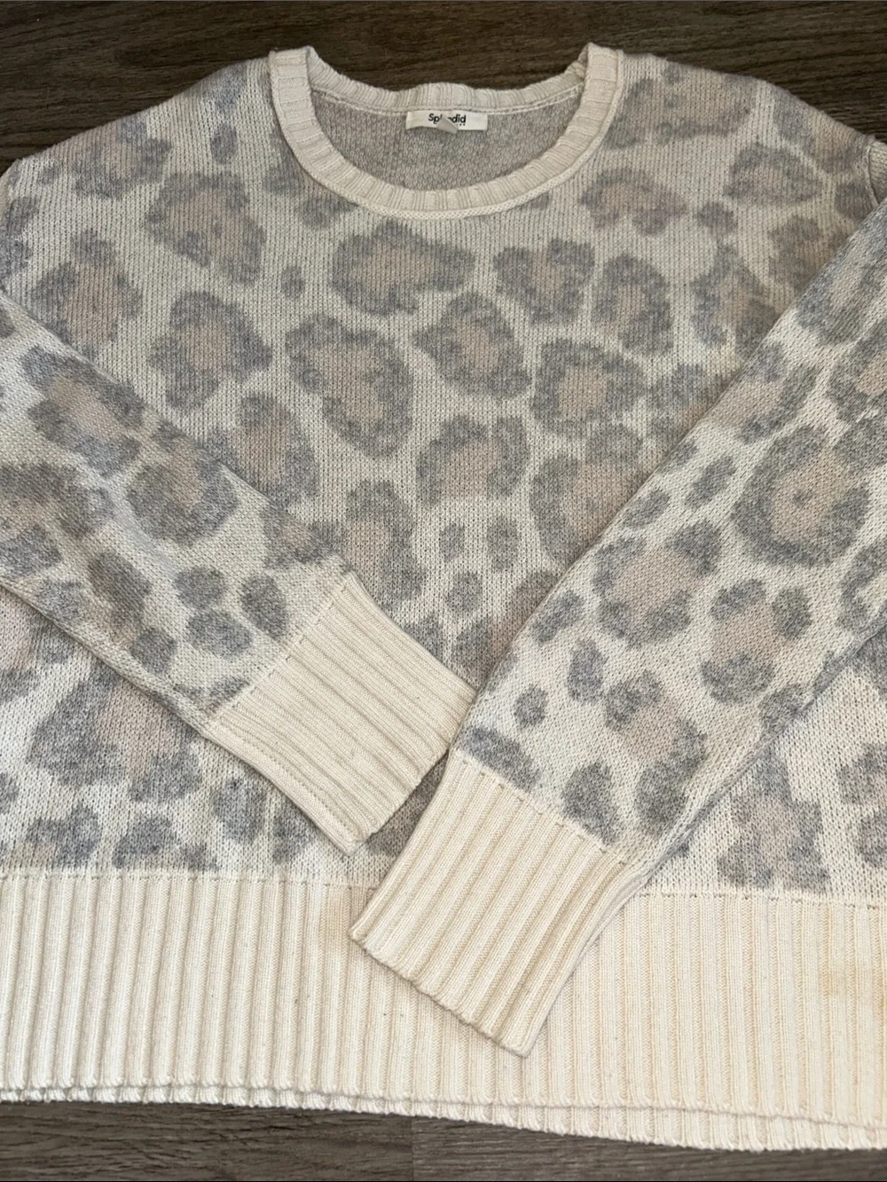 Splendid Collection Leopard Print Wool Cashmere Blend Sweater Size Large Neutral